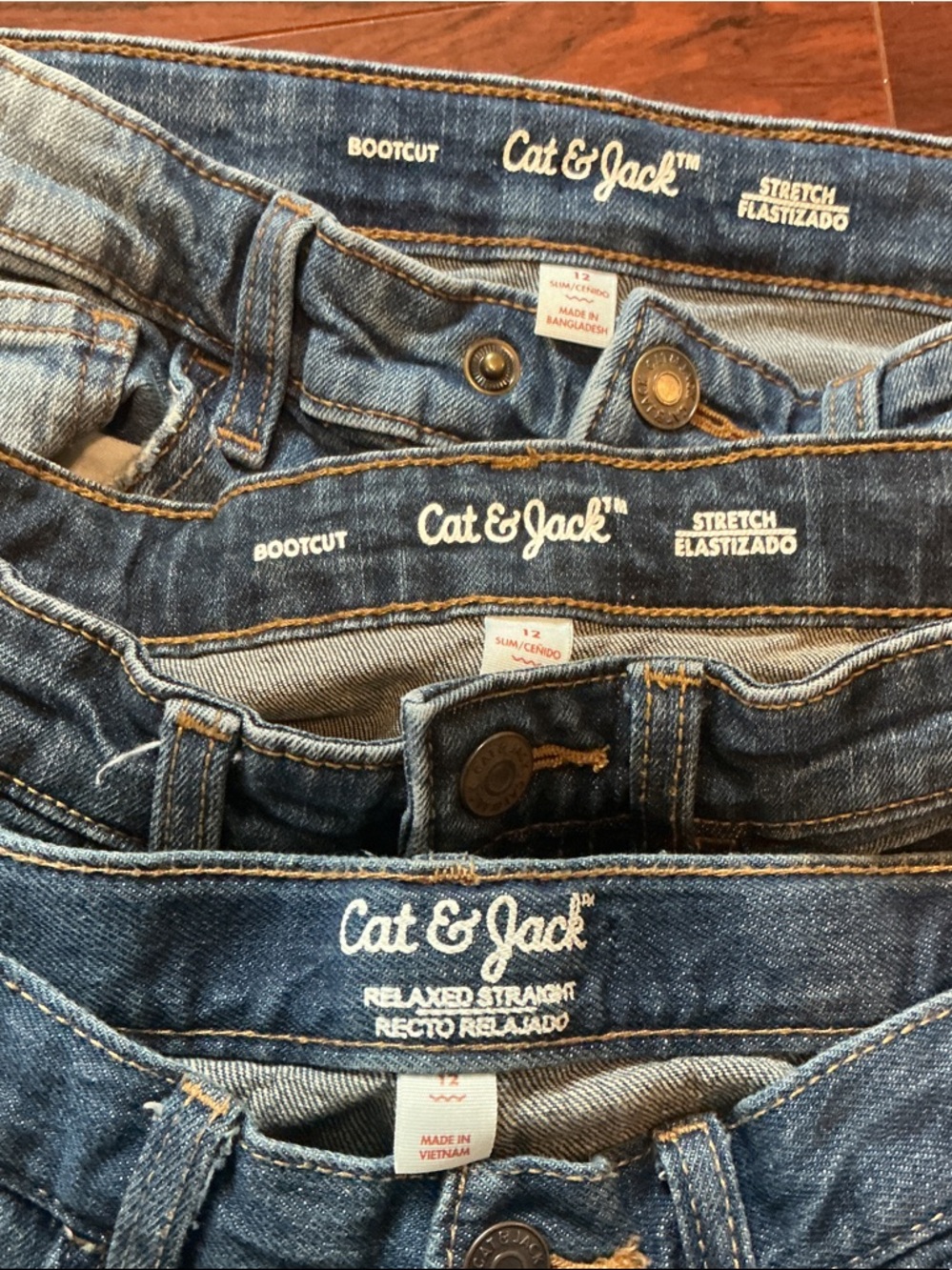 Cat & Jack Lot of 3pr Adjustable Waist Tabs Boys Jeans Sz 12